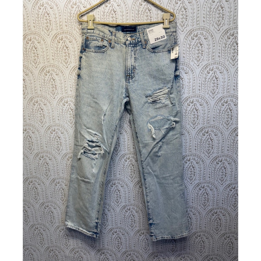 Aeropostale‎ Relaxed Non-Stretch Distressed Acid Wash Jeans 29x30 Light Blue